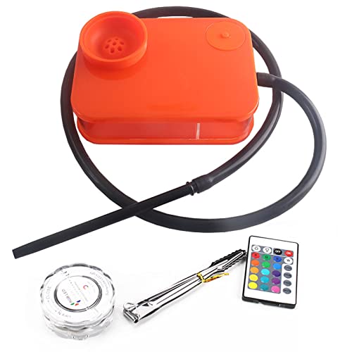 Acrylic Hookah Set Complete Portable Modern Book Hookahs with Silicone Bowl Shisha Hose Charcoal Holder LED with Remote Control for Better Shisha Experience (Orange)â€¦
