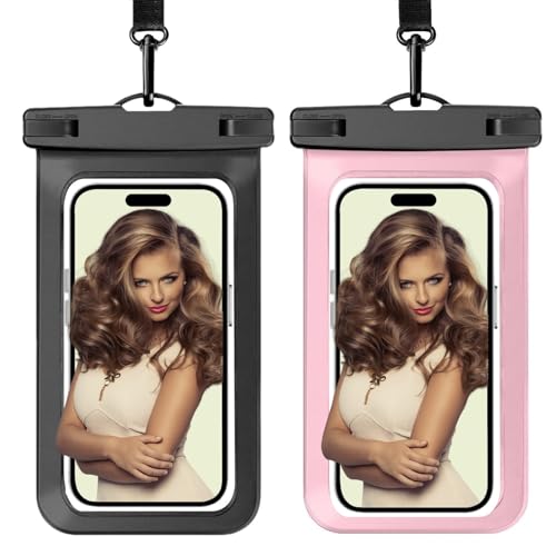 Woyinger 2 Pack Waterproof Phone Pouch, Universal Case Compatible for iPhone 17 16 15 14 13 12 Pro Max XS Plus IPX8 Underwater Dry Bag for Cruise Travel Essentials, Black & Pink - 8.3\"