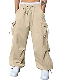 JMIERR Men's Baggy Cargo Pants Trendy Parachute Pants Loose Fit Harem Joggers with 4 Pockets for Streetwear,US 32(S),Parchment T01