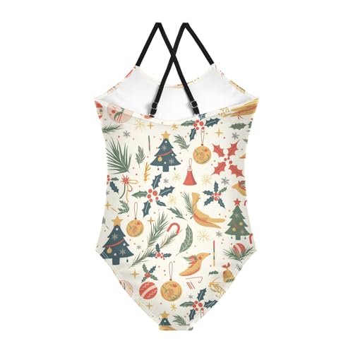 KLL Christmas Pattern Greeting Girls' 1-Piece Swimsuits Summer Swimming Suits with Adjustable Straps UPF 50+2