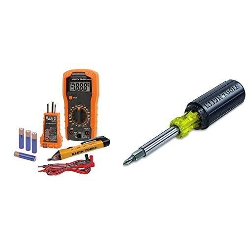 Klein Tools 69149P Multimeter Test Kit, Klein Digital Multimeter & 32500 11-in-1 Screwdriver / Nut Driver Set, 8 Bits (Phillips, Slotted, Torx, Square), 3 Nut Driver Sizes, Cushion Grip Handle