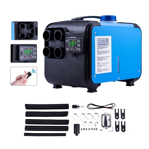 KATSU Diesel Air Heater 12V 24V 220V 5KW All-in-One Car Truck Diesel Parking Heater, 4 Holes Air Outlet, with LCD Display and Remote Control, for RV, Boat, Trailer, Campervans, Caravans