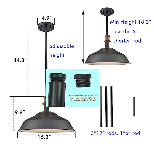 Claxy Pendant Light Rod Hung Farmhouse Pendant Lighting Dimmable Matte Black Barn Hanging Pendant Light Fixture For Loft Restaurant Kitchen-15.3" #TOP2