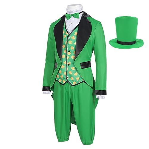 Disfraz de hombre para el día de San Patricio, disfraz de verde para hombre, disfraz de leprecauno verde para adultos | para disfraces con elementos clásicos para fiestas de cumpleaños