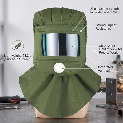 Capucha para chorro de arena verde de alta resistencia con visera curva de PC 5