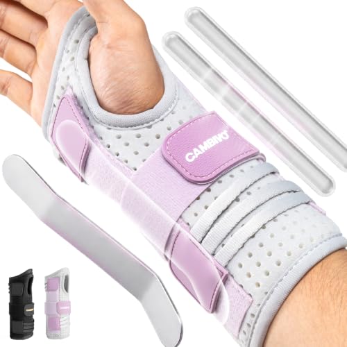 CAMBIVO Carpal Tunnel Wrist Brace with One-Hand Pull Lacing System, Pink