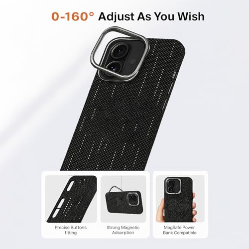 Image of AIBEX Aramid Fiber Mag-Saf Case Compatible for iPhone 16 | Slim Protective Back Cover with Built-in Magnets | Wireless Charging Support | Camera Ring Stand | Shockproof with Air Guard Corners