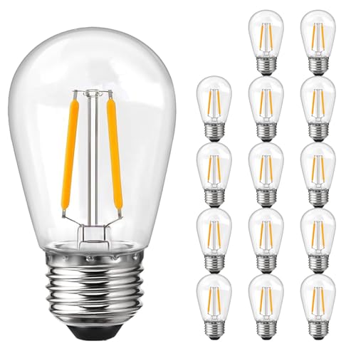 ROMANJOY Shatterproof S14 LED Replacement Bulb for Outdoor Garden String Lights, 2W Equivalent 20W, 2700K Warm White E27 Screw Bulb for Patio/Home/Wedding/Festival Decor, 15 Pack