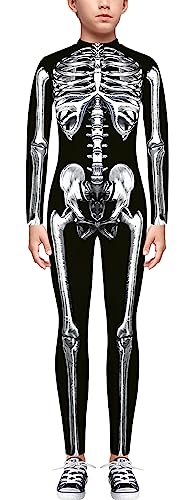 SEAUR - Disfraz de Halloween para niños, disfraz de esqueleto para niñas, disfraz de una pieza, estilo 3D para fiestas, espectáculos de escenario