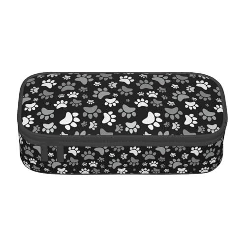 Image of Perinsto Black And White Dog Animal Paws Pencil Case Big Capacity Multi Compartment Stationery Box Pencil Pouch Holder Desk Organizer For School Office Home