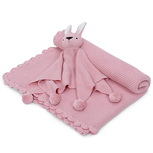 Image of haus & kinder Knitted Baby Blanket with Cuddle Cloth, Breathable Baby Blankets Newborn, Baby Blanket for 0-2 Years, Cozy Blankets for Crib, Nursery & Stroller, New Born Baby Essentials | Musk Rose