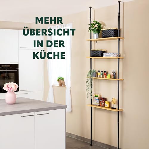 bremermann Teleskop-Wandregal mit 4 Ablageböden aus Bambus (Schwarz)