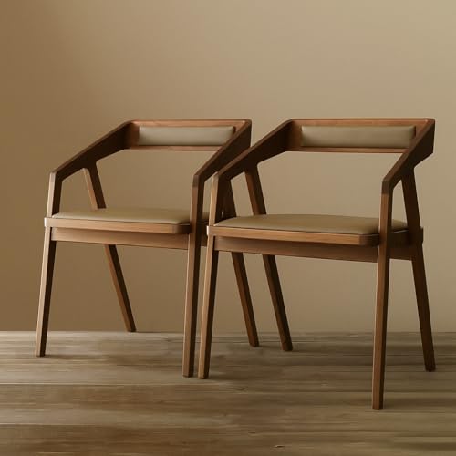 Image of Furniture Solid Wooden Modern Dining Chair with Arms, Upholstered Cushioned Seat, Walnut Finish seat Color Off (Camel Set Off 2)