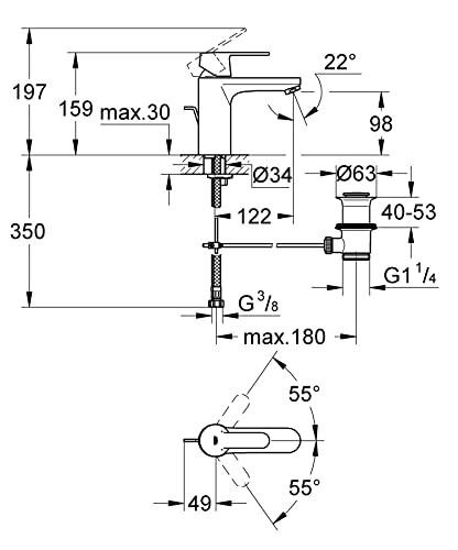 GROHE Get, Waschtischarmatur, wassersparend (Wasserhahn für das Bad, Badarmatur mit Zugstangen-Ablauf, 16cm hoch, langlebige Oberfläche, einfache Installation am Waschbecken), chrom, 23454000