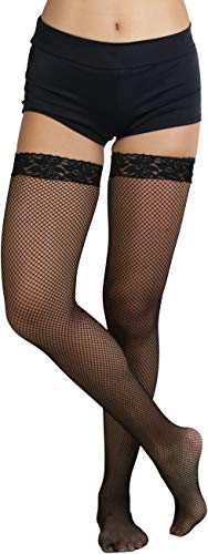 Image of ToBeInStyle Women's Wide Floral Lace Fishnet Thigh Hi Stockings