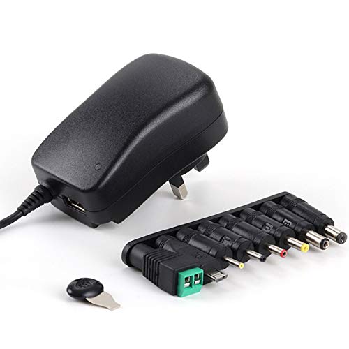 مصدر طاقة يونيفرسال 30 واط بتيار متردد مستمر مع 8 مقابس تحويل لـ 3 4.5 5 6 7.5 9 12 فولت للاستخدامات المنزلية شريط ليد - تيار اقصى 2000 ميلي امبير يو اس بي مايكرو من سيبا