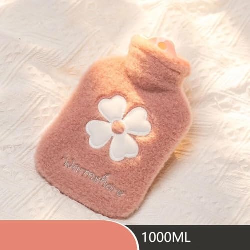 Image of Nuvex Hot Water Bottle with Soft Plush Cover 1000ml, Reusable Rubber Hot Water Bag, Heating Pad for Period Cramps, Pain Relief, Neck, Hand & Bed Warmer, Hot & Cold Therapy For Home & Travel (Pink)