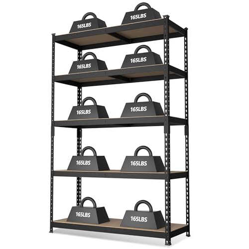 WORKPRO 5-Tier Steel Shelving Unit-Black, 35-3/10”W x 17-1/2”D x 72”H, Adjustable Storage Rack, Heavy Duty Shelf with MDF Board, 1650 lbs Load Capacity (Total) for Garage, Basement, Warehous