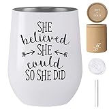Fancyfams She Believed She Could So She Did - 12 oz Stainless Steel Stemless Wine Tumbler with Lid a