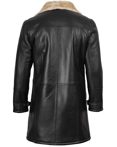 Image of fjackets Shearling Leather Coat Men - Real Lambskin Leather Jackets Mens Sherpa Lined Winter Casual Fur Coats Outerwear