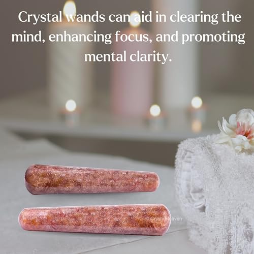 Image of Strawberry Quartz Crystal Wand - Smooth Crystal Wand for Energy Healing, Chakra Balancing, Meditation and Home Decor - Crystals and Healing Stones for Gift