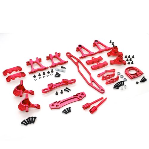 Chanmoo RC TT-02 Full Set Upgrade Kit Aluminum Drive Shaft Swing Arm Steering Cup CVD Bumper Motor Base Suspension Arms For Tamiya TT02 Upgrade Part 1/10 On Road Touring Rally Racing Car (Red 11PCS)