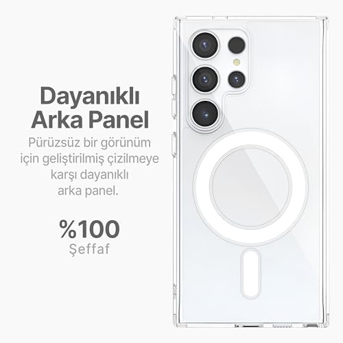 Teknoft Samsung Galaxy S24 Ultra için MagSafe ile Uyumlu Şok Emici Silikon Kenar Sararma Önleyici Arkası Sert Parmak İzi Tutmayan Darbeye Dayanıklı Manyetik Şeffaf Kılıf - Görsel 3