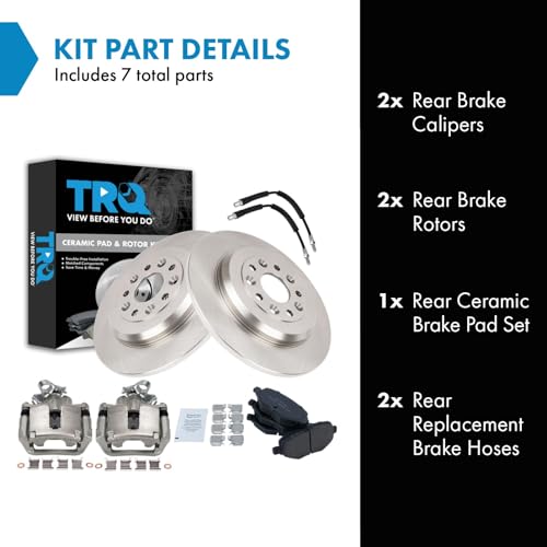 Image of TRQ Rear Brake Pad and Rotor Set Ceramic Solid Rotors Calipers Compatible with 2015-2018 Ford Flex Lincoln MKT