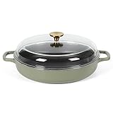 Sur La Table Kitchen Essentials Supper Club 3.75 Quart Enamel Cast Iron All In One Multi-Purpose Non-Toxic Nonstick Braiser Pan W/Borosilicate Glass Lid - Juniper Green