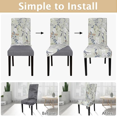 Image of SearchI Printed Dining Room Chair Covers 4 Pack Stretch Kitchen Chair Cover | Washable Parsons Chair Slipcover Removable Dining Chair Protectors for Hotel,Ceremony(Floral Pattern4)