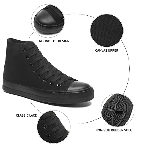 Yageyan Womens High Top Canvas Sneakers Lace Up Fashion Shoes For Women Casual Classic(Full Black,10) #TOP2
