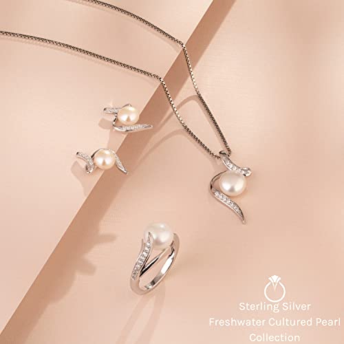 Peora Freshwater Cultured White Pearl Elegant Solitaire Ring For Women 925 Sterling Silver, 7Mm Round Button Shape, Comfort Fit, Size 8 #TOP5