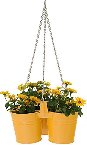 Houston International 8116E SAFF Steel Small Triple Hanging Planter, Saffron