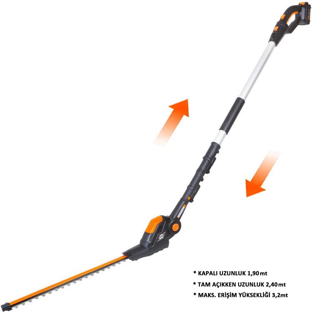 WORX WG252E Cortasetos Pértiga Telescópica 45cm 20V 2Ah PowerShare