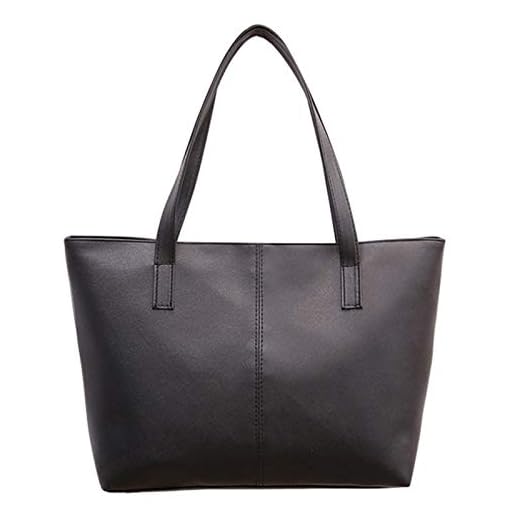 Tote Handbag for School & Work - Women's Shoulder Bag with Zipper Closure, Fashion Solid Color, Laptop Compatible, Black, One Size