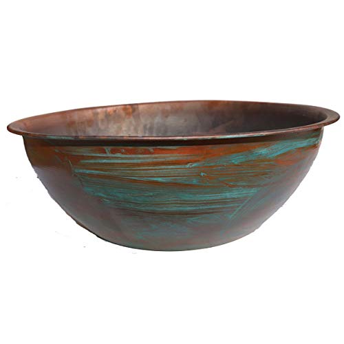 Rustic Green Exterior Fired Interior Satin Brushed Copper Foot Tub Basin Wash Soak Spa Beauty Salon Massage Pedicure Garden Planter Fountain Bowl