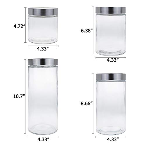 Lawei 4 Pack Glass Kitchen Canisters With Stainless Steel Lids, Food Storage Containers Jars, Airtight Canister Organization Set For Cookie Rice Beans Pasta Snacks, 26 40 50 66 Oz Clear Food Jars #TOP1