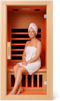 Homsido Infrared Home Sauna Room 1 Person Hemlock Wooden Indoor Dry Sauna，Low EMF 1200W/110V Heaters Panels,LCD Control Panel,10 Minutes Pre-Warm up,Time and Temp Pre-Set,1-Year Aftersale