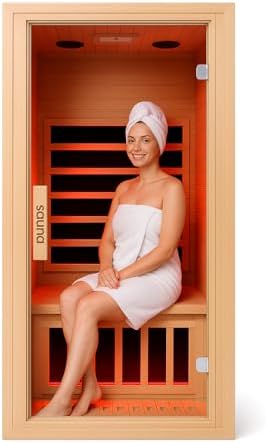 Homsido Infrared Home Sauna Room 1 Person Hemlock Wooden Indoor Dry Sauna，Low EMF 1200W/110V Heaters Panels,LCD Control Panel,10 Minutes Pre-Warm up,Time and Temp Pre-Set,1-Year Aftersale