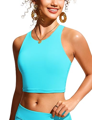 CRZ YOGA Damen Racerback Swim Top Bikini Oberteil Schnell Trocknend Padded Swimsuit Türkis 38