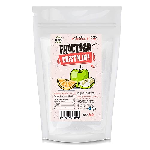 ECO WASSY - Fructose naturel de qualité supérieure | Poudre de fructose 100% pure (cristalline) | Complément alimentaire à base de glucides à faible indice glycémique | Sans OGM, végétalien, sans gluten.