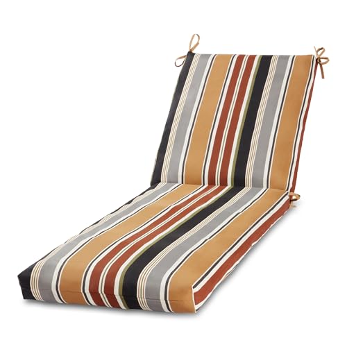 Modern Outdoor Chaise Lounge Cushion with Ties – Durable Polyester Fabric, Channel-Filled Polyfiber Insert, Removable Zippered Cover, Brick Stripe