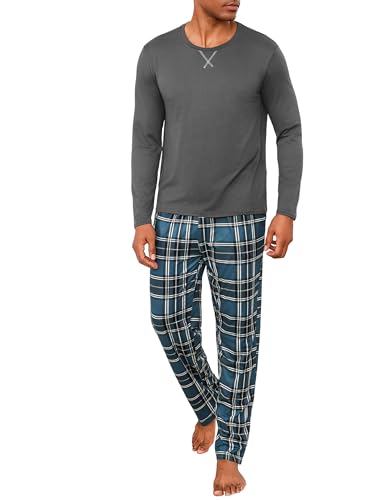 Demegimi Demgimi Pijama Hombre Invierno Friki Pijama Hombre Largo Ropa de Dormir con Top y Pantalones 2 Piezas