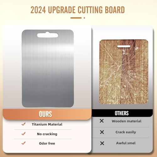 100% Titanium Cutting Board for Kitchen - Dishwasher Safe Chopping Boards with Handle, Reversible Charcuterie Board for Home Counter Outdoor Camping Housewarming Gifts for Women (16 x 11.1)