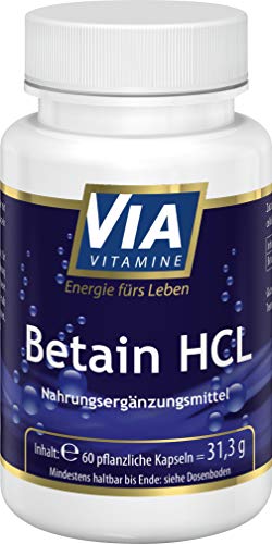 Betain HCL 425 mg pro Kapsel, 60 vegane Kapseln, ohne Zusätze, über 30.000 zufriedene Kunden, in Deutschland hergestellt Cover