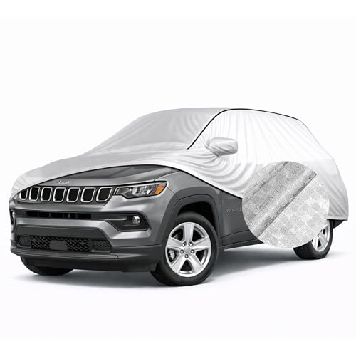 Image of SEAZEN Waterproof Car Cover for Jeep Compass BP | Dustproof, UV & Scratch Resistant Soft Cotton Lining | Triple Stitched, Mirror Pockets & Elastic Hem | Metallic Silver with Black Piping