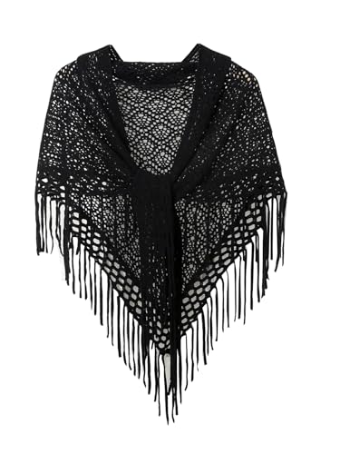 Image of Verdusa Women's Boho Fringe Crochet Shawl Hollow Out Knitted Wrap Cape Cardigan
