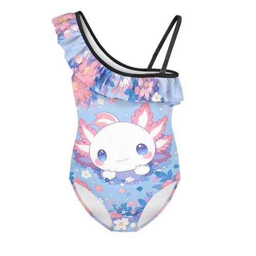 Girls One Piece Swimsuit Ruffled One Shoulder Swimwear Sports Bathing Suits UPF 50+ Beachwear Quick-Dry 3-14Y