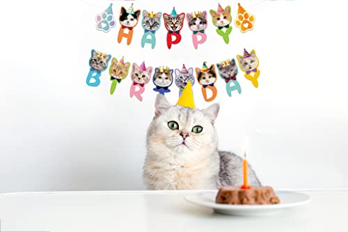 Cat Birthday Banner Cat Birthday Decoration, 17 Pieces Cat Face Birthday Party Banner,Cat Face And Paw Print Happy Birthday Banner #TOP1