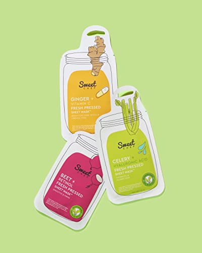 Sweet Chef Ginger + Vitamin C Fresh Pressed Beauty Sheet Masks - 100% Biodegradable - Brighten Dark Spots & Uneven Skin Tone - Vegan Natural Skincare Facial Masks - For A Glowing Skin - 5 Pack (23Ml) #TOP5